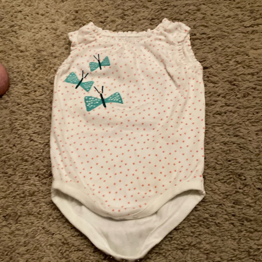 Gymboree White Baby Onesie with Polka Dots and butterfly Bow Design